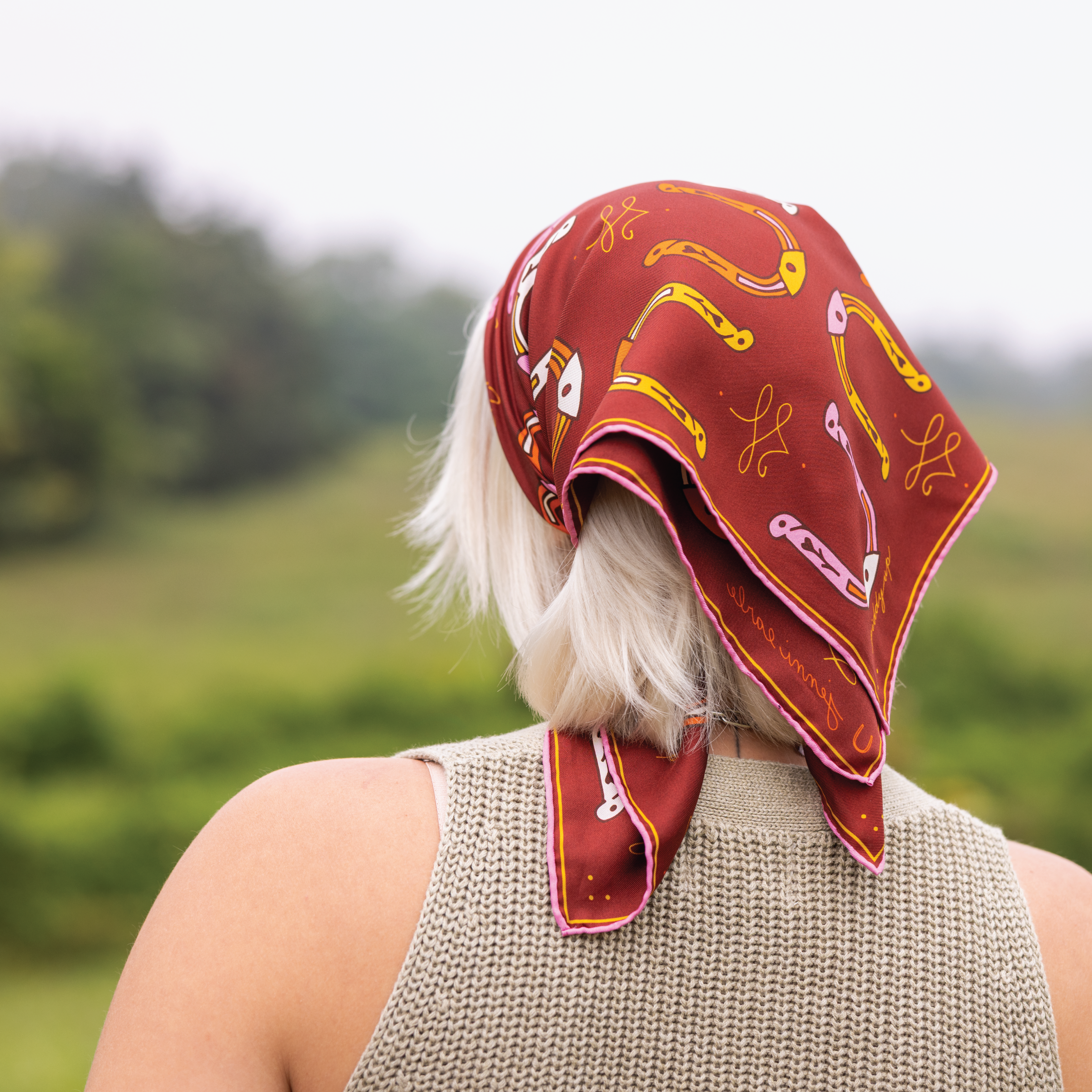 Silk Scarf - “Giddy Up” - Square Neck & Hair Scarf