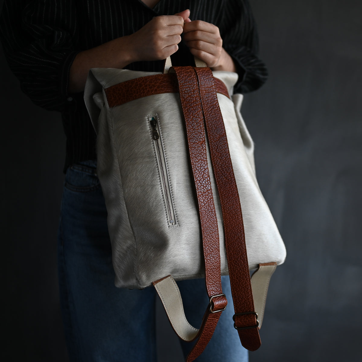 Artisan Backpack LE | Pearl Hair Hide with Tan Strap