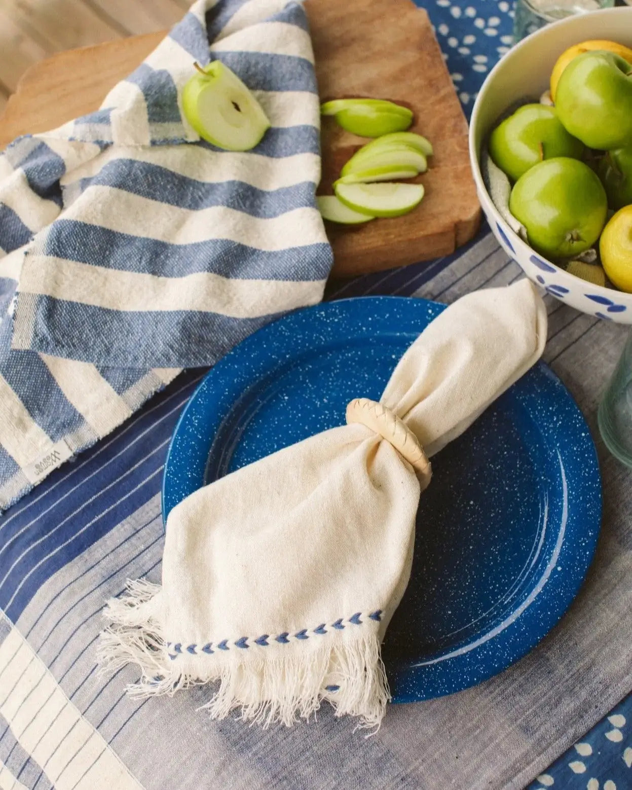 Braid Detail Hand Woven Cotton Napkin Set | Chambray