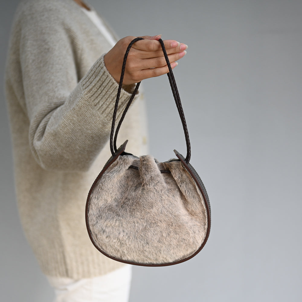 Joi Bag LE | Karakul Taupe Brown Tip Grey Silky Wavy Hair Hide