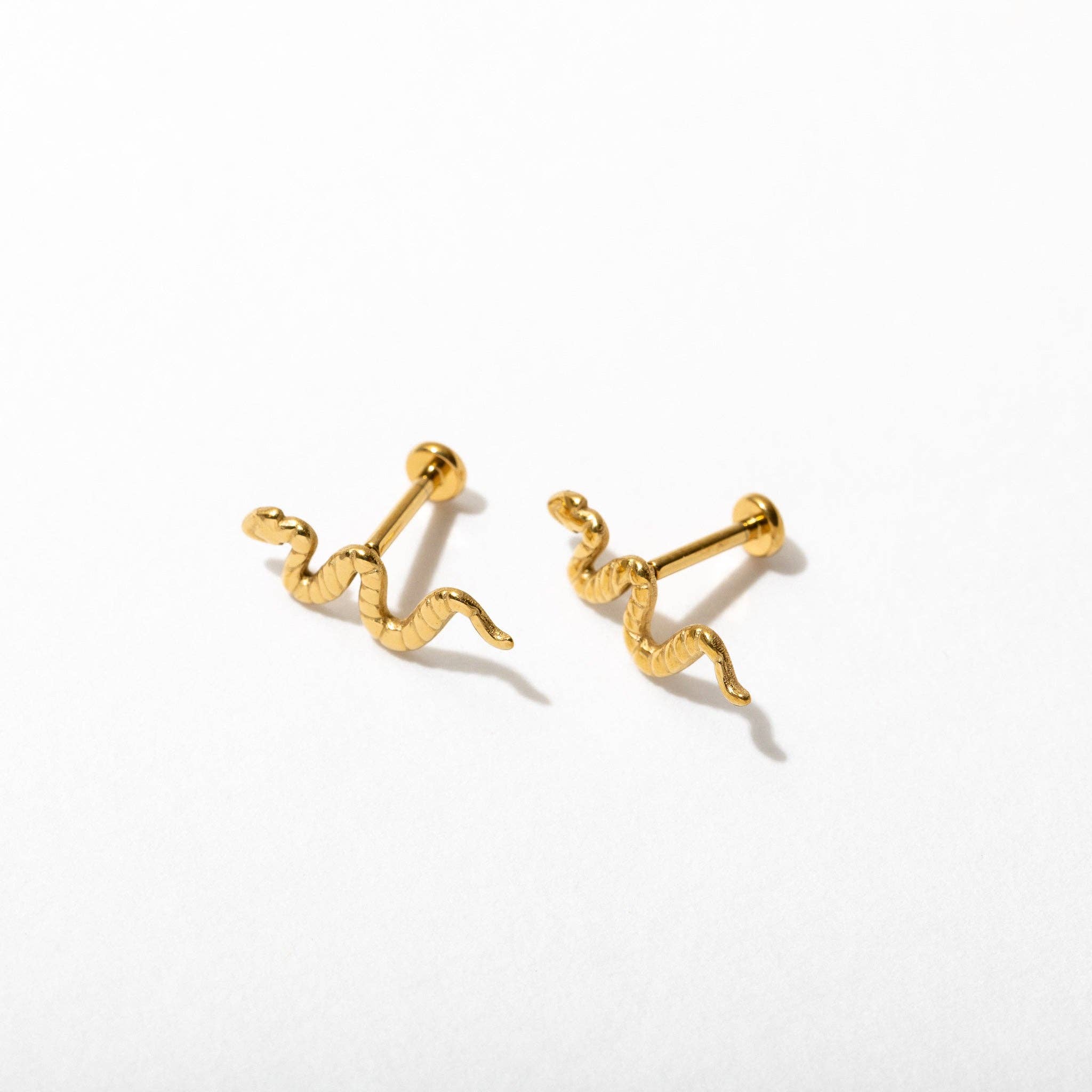 Snake Flat Back Stud Earring Pair | 14k Gold Plated