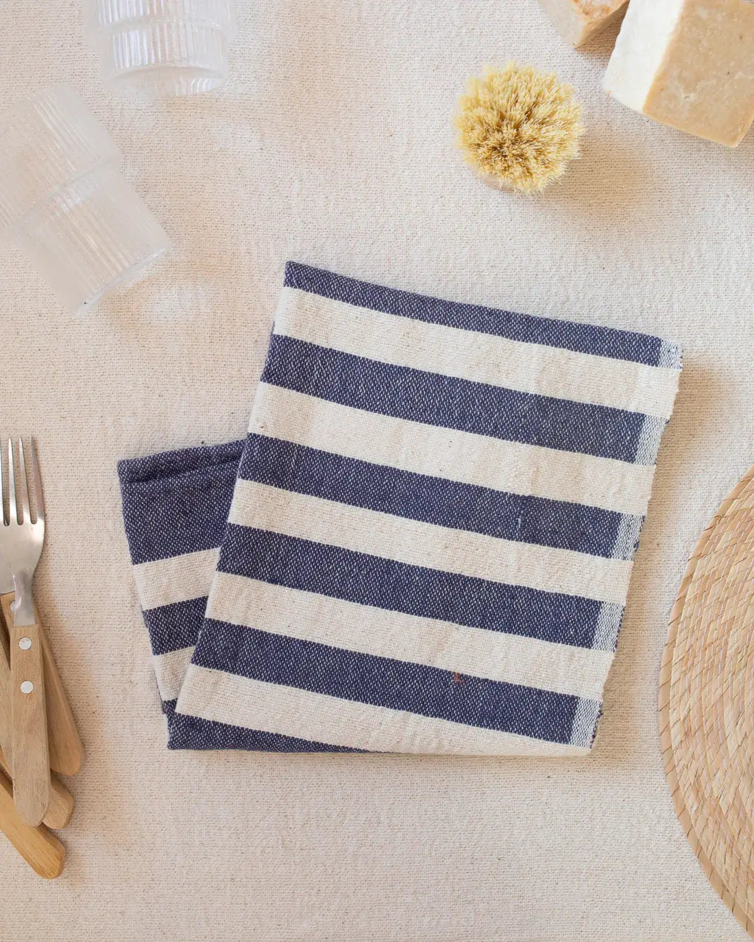 Stripe Hand Woven Cotton Hand Towel | Indigo