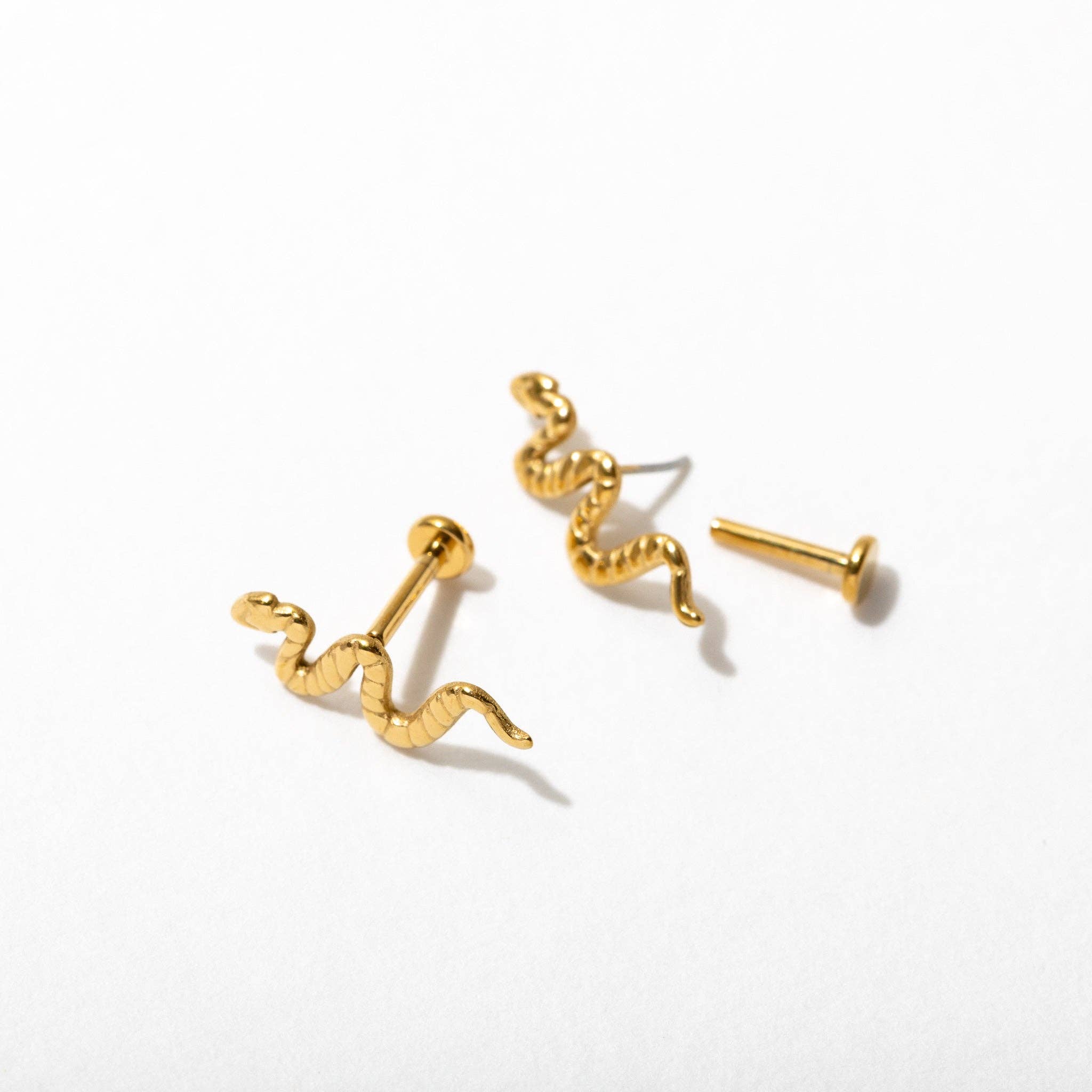 Snake Flat Back Stud Earring Pair | 14k Gold Plated