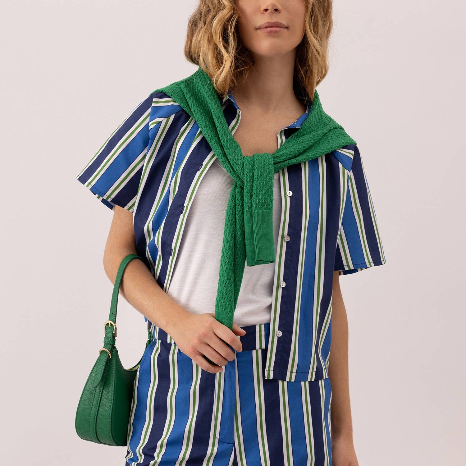 Short Sleeve Top | Navy/Green Stripe