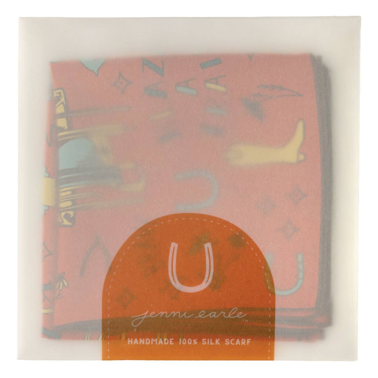 Silk Scarf - ‘Word Jumble’ – Brick Dust - Square Scarf