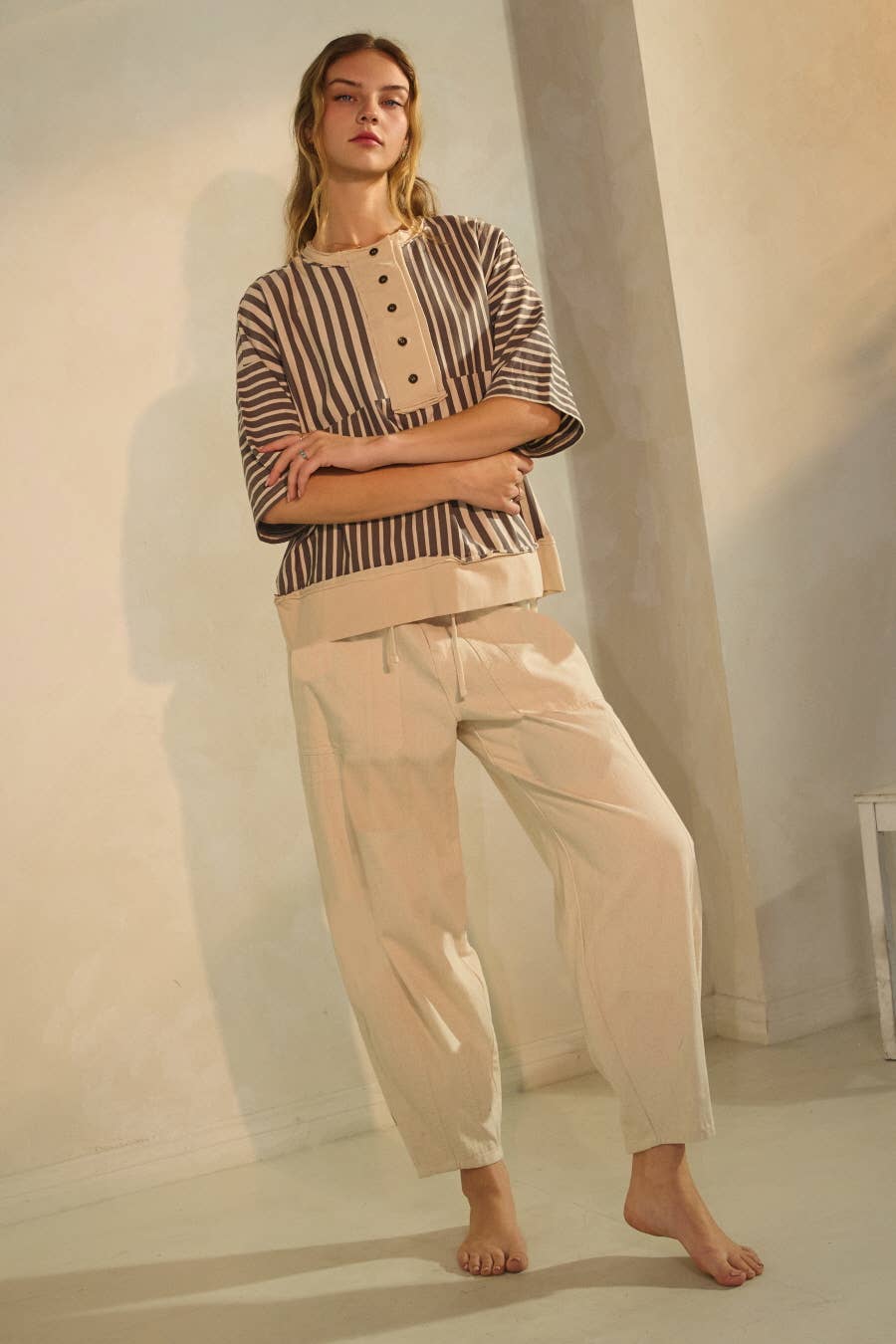 Light Washed Barrel Pants | Ivory