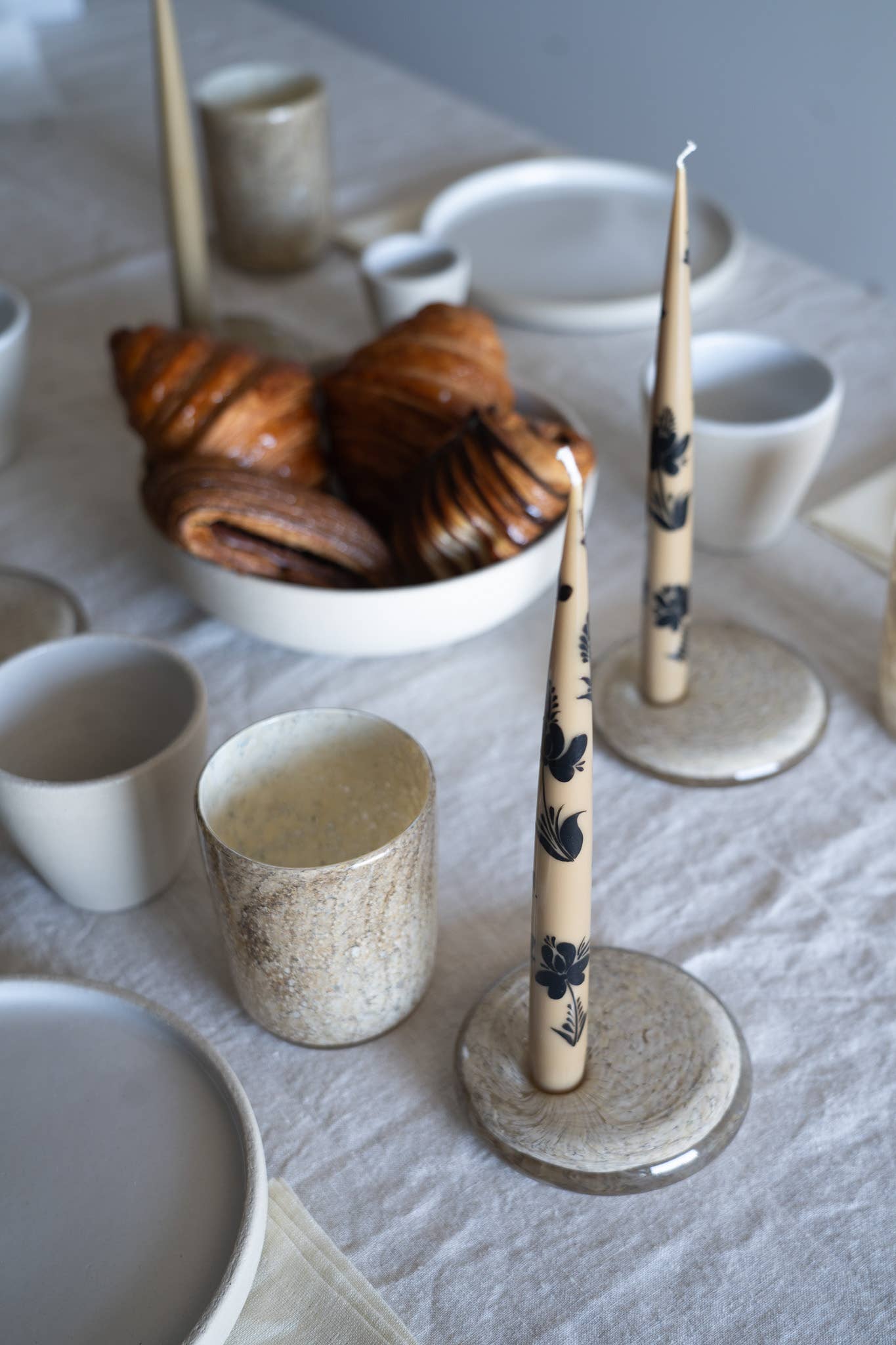 Hand Painted Narrow Taper Candle (Brown)