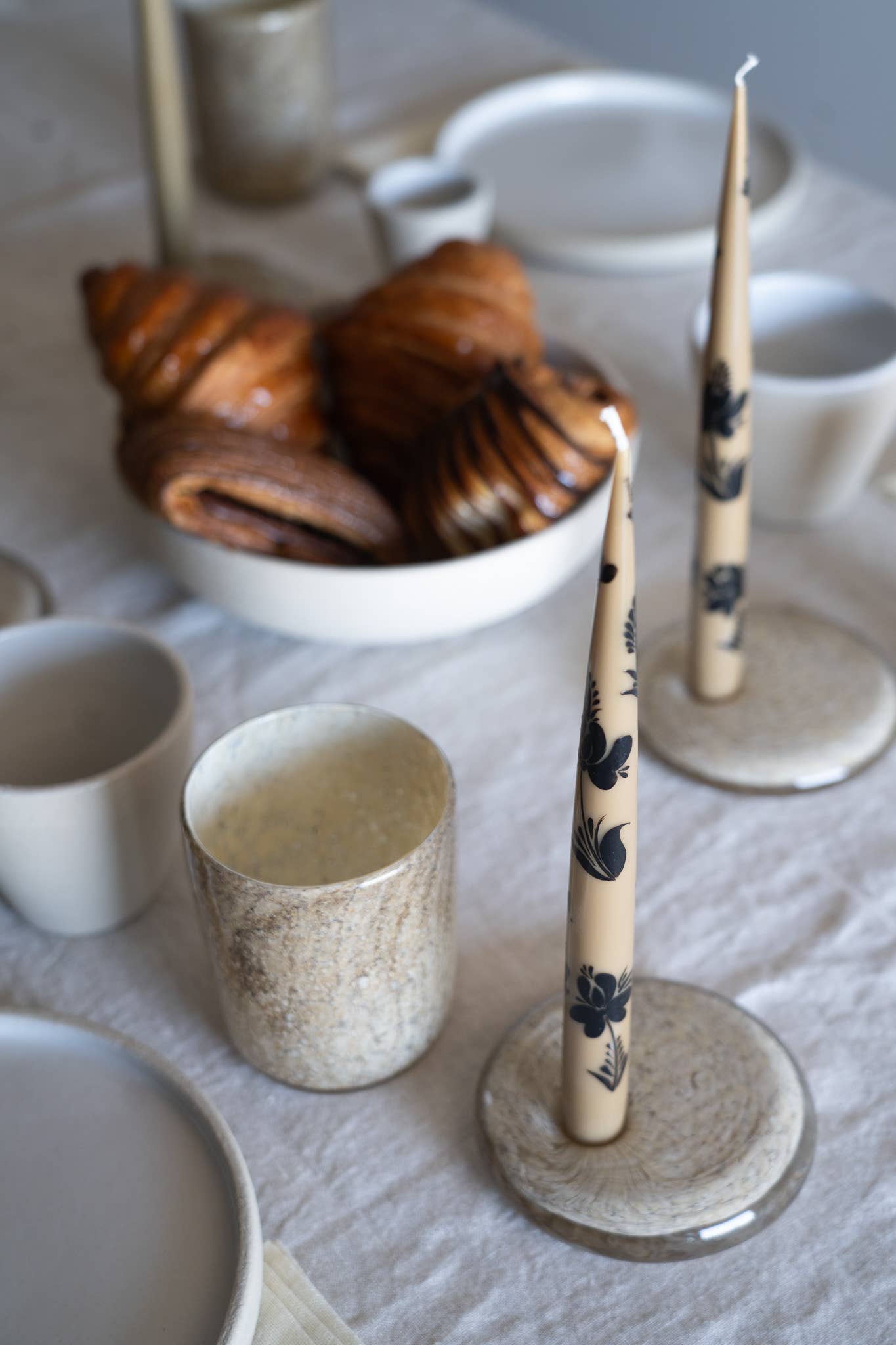 Hand Painted Narrow Taper Candle (Brown)