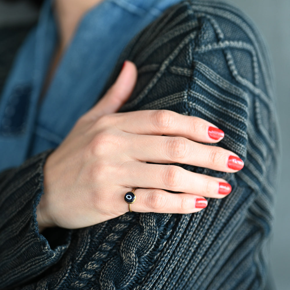Brass Thin Evil Eye Ring | 4/5