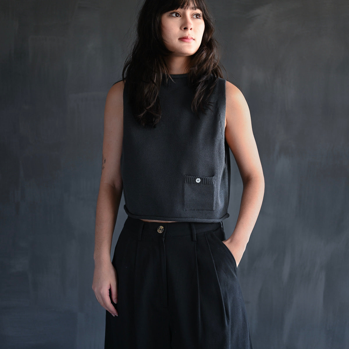 Milo Pima Cotton Vest | Smoke