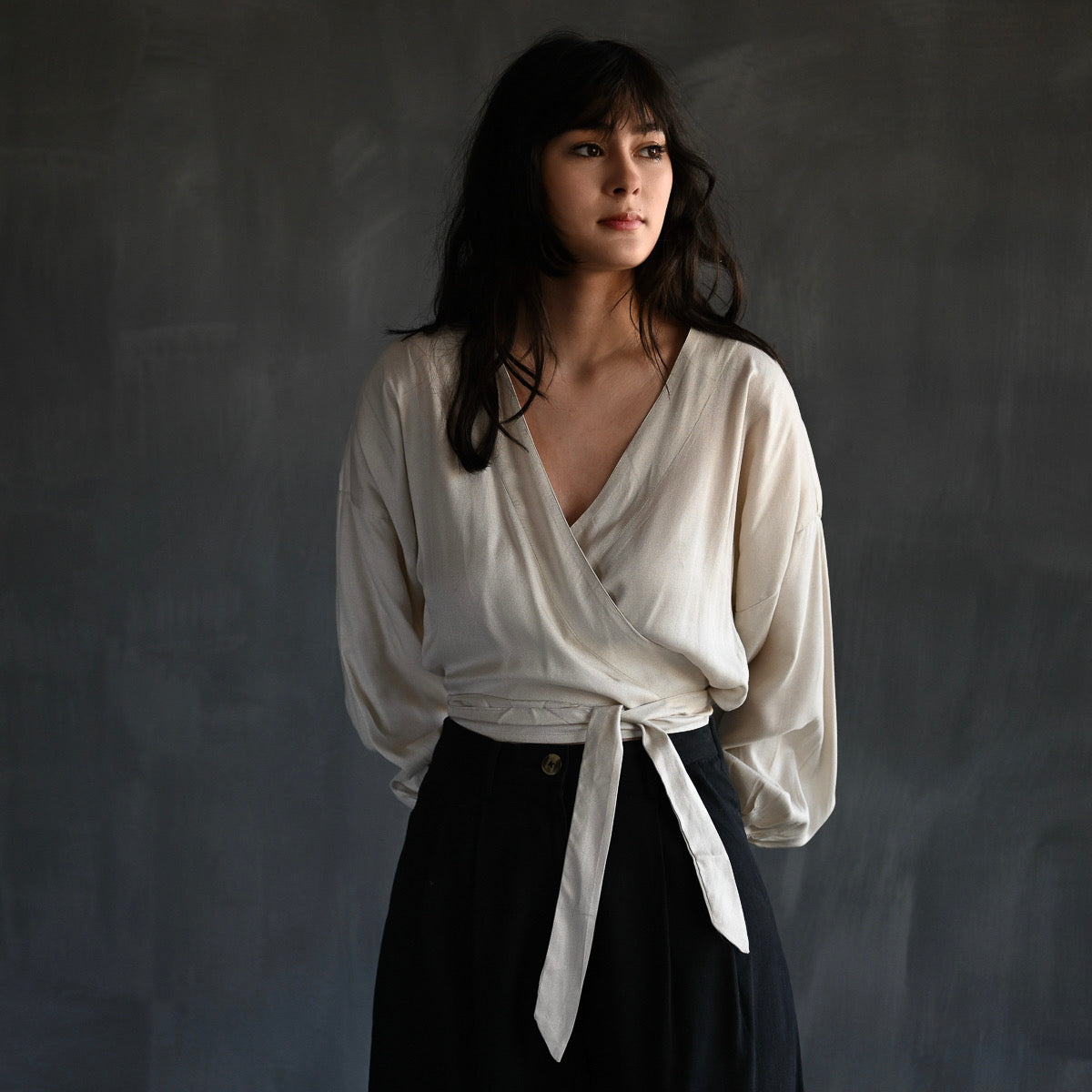 V-Neck Wrap Blouse | Natural