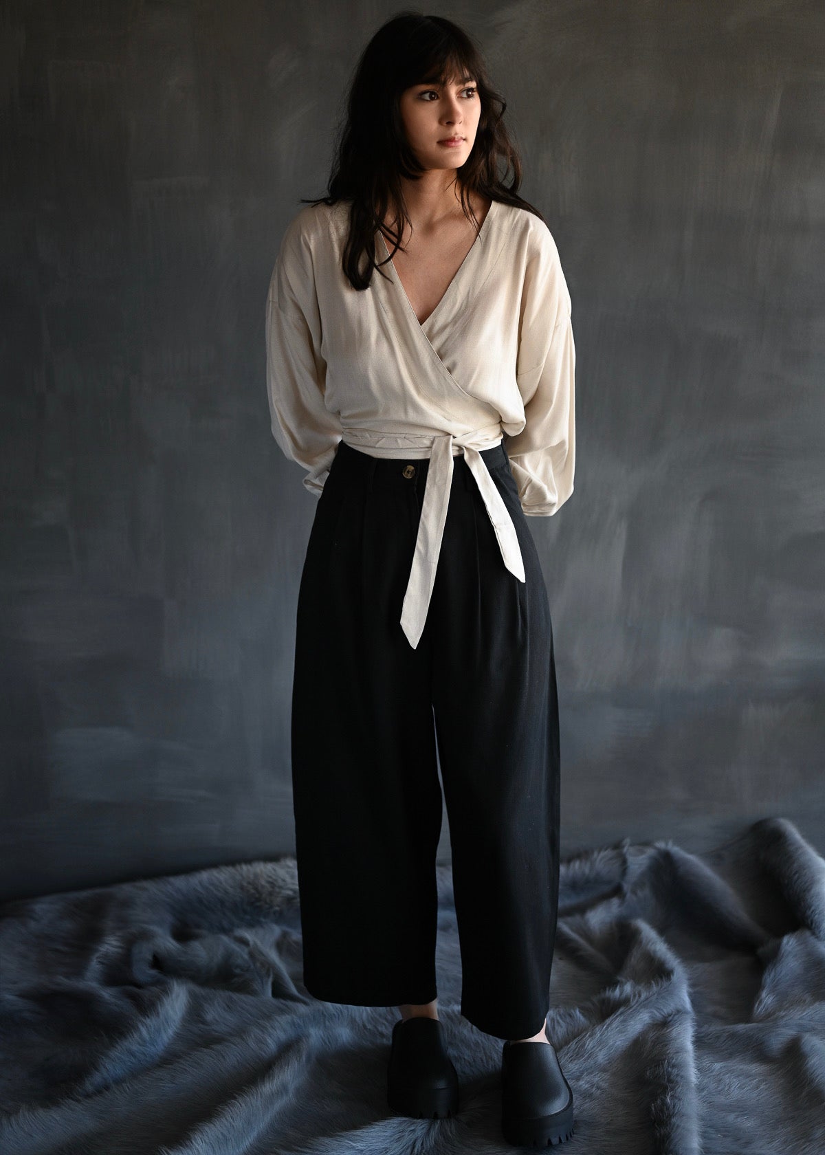 V-Neck Wrap Blouse | Natural