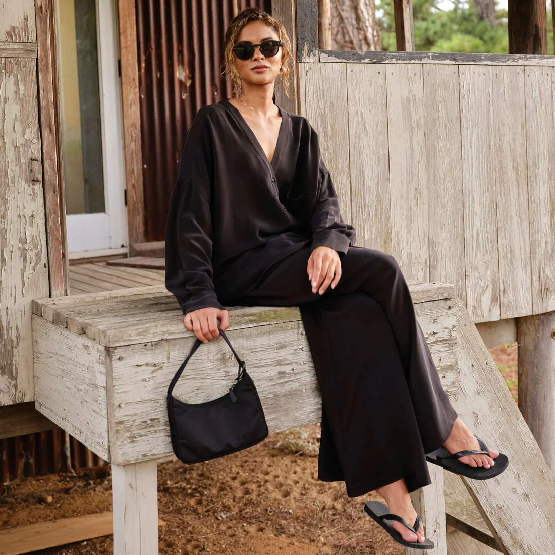 Sandwashed Silk Top | Black