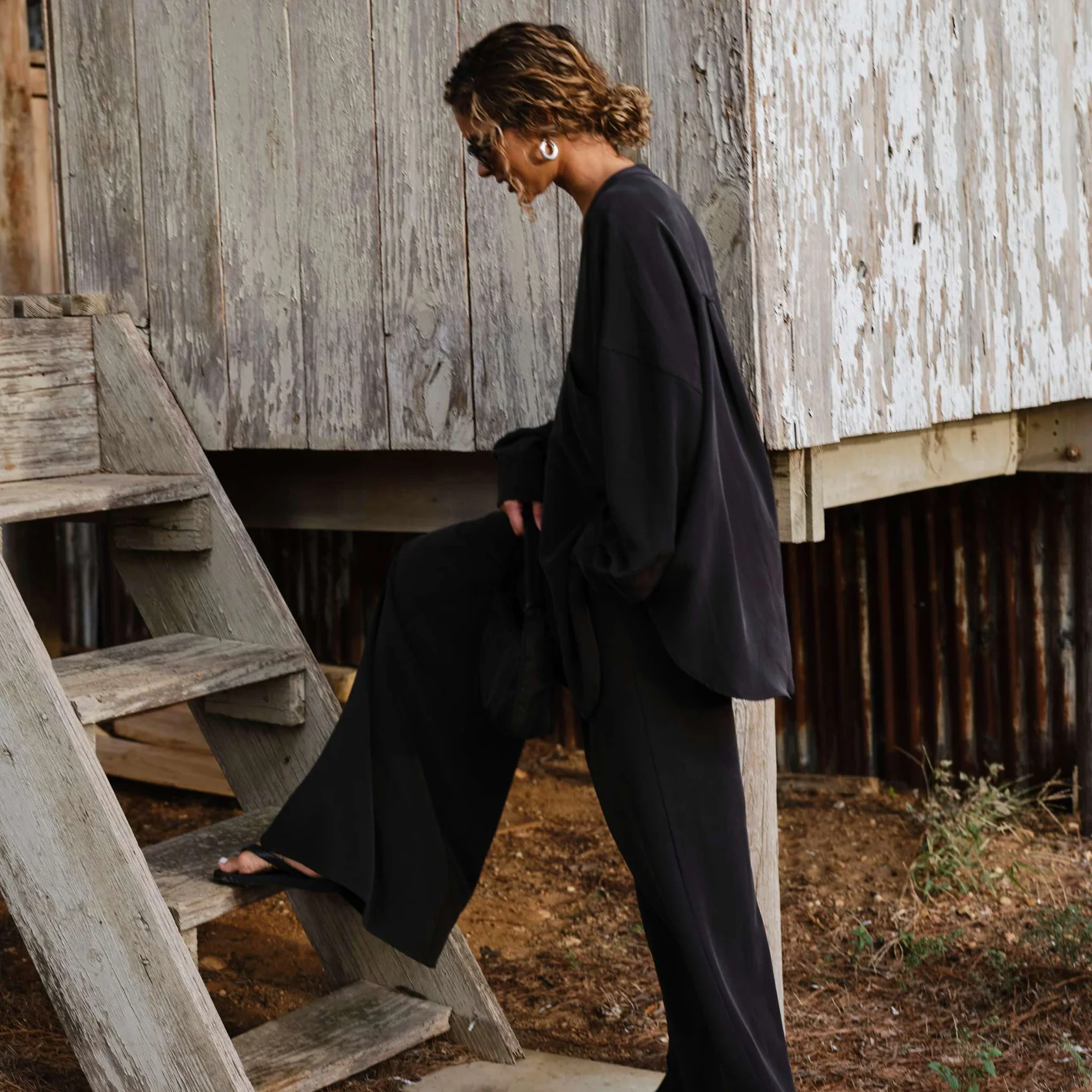 Sandwashed Silk Top | Black