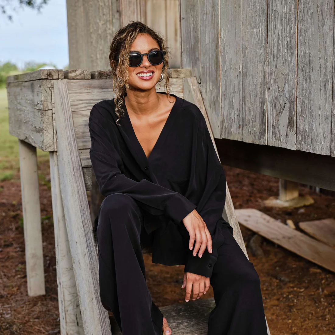 Sandwashed Silk Top | Black