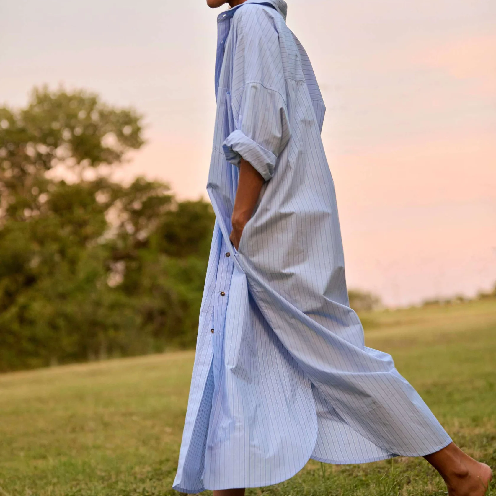 Phoebe Shirt Dress | Aqua Stripe