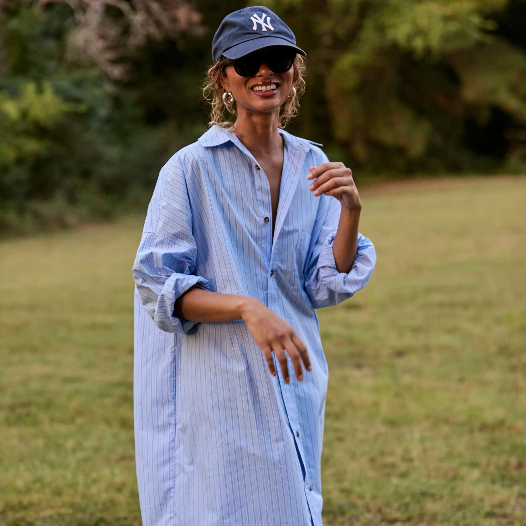 Phoebe Shirt Dress | Aqua Stripe | Size 3