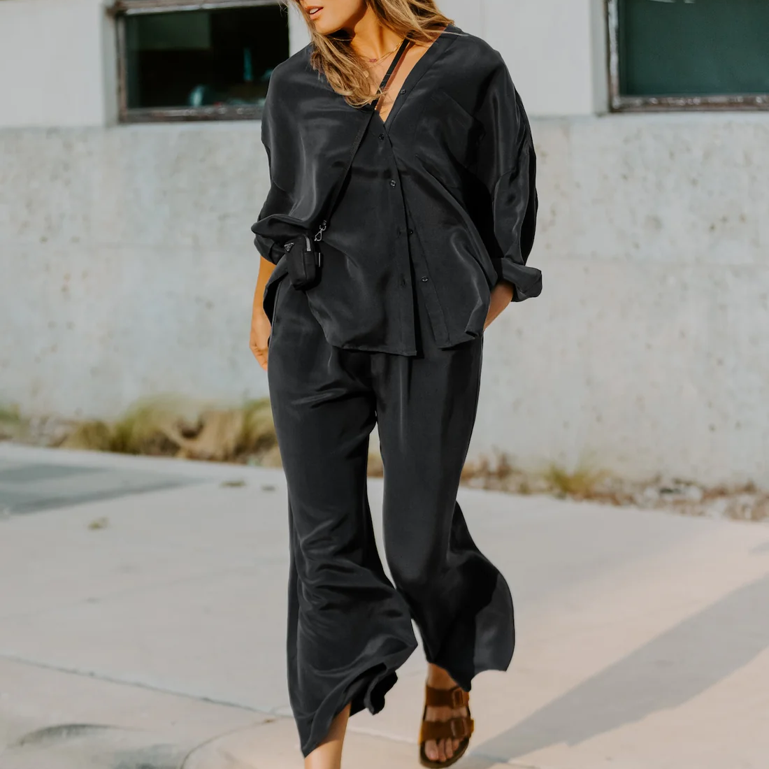 Sandwashed Silk Pant | Black