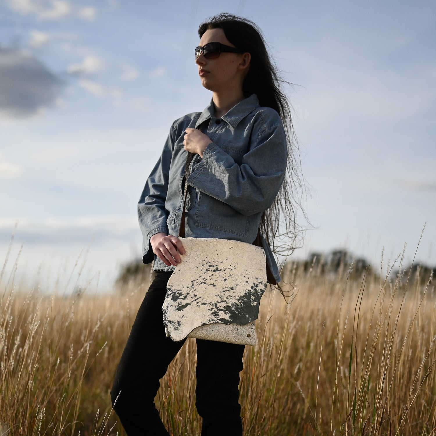 Crossbody | Slate Distressed Champagne Hair Hide