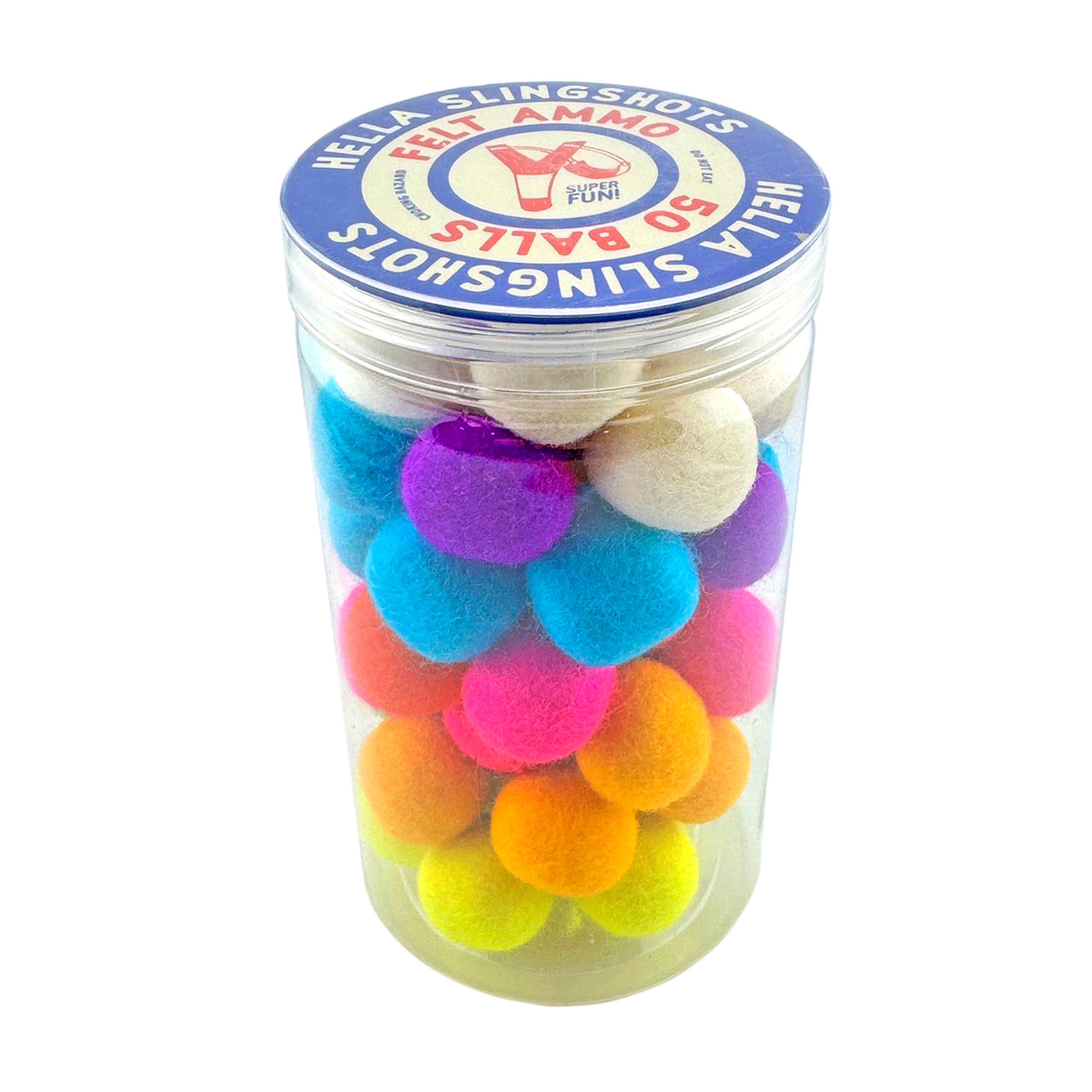50 Felt Ball Slingshots Ammo Jar