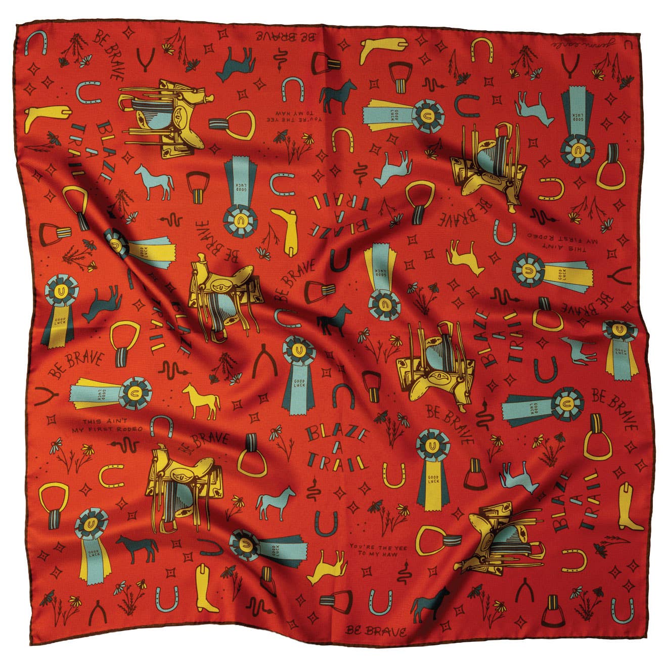 Silk Scarf - ‘Word Jumble’ – Brick Dust - Square Scarf