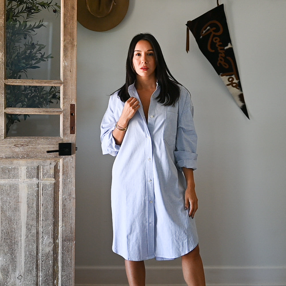 knee length dresses for ladies Lovelo Medium Vintage Wash Chambray Mini Dress
