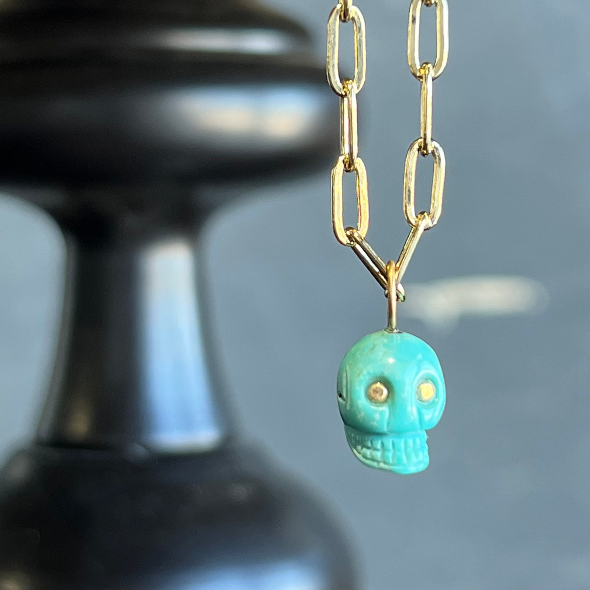 Turquoise Skull Necklace 20"