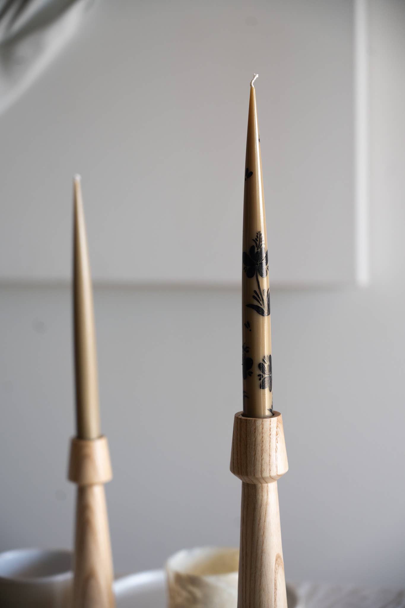 Hand Painted Narrow Taper Candle (Brown)