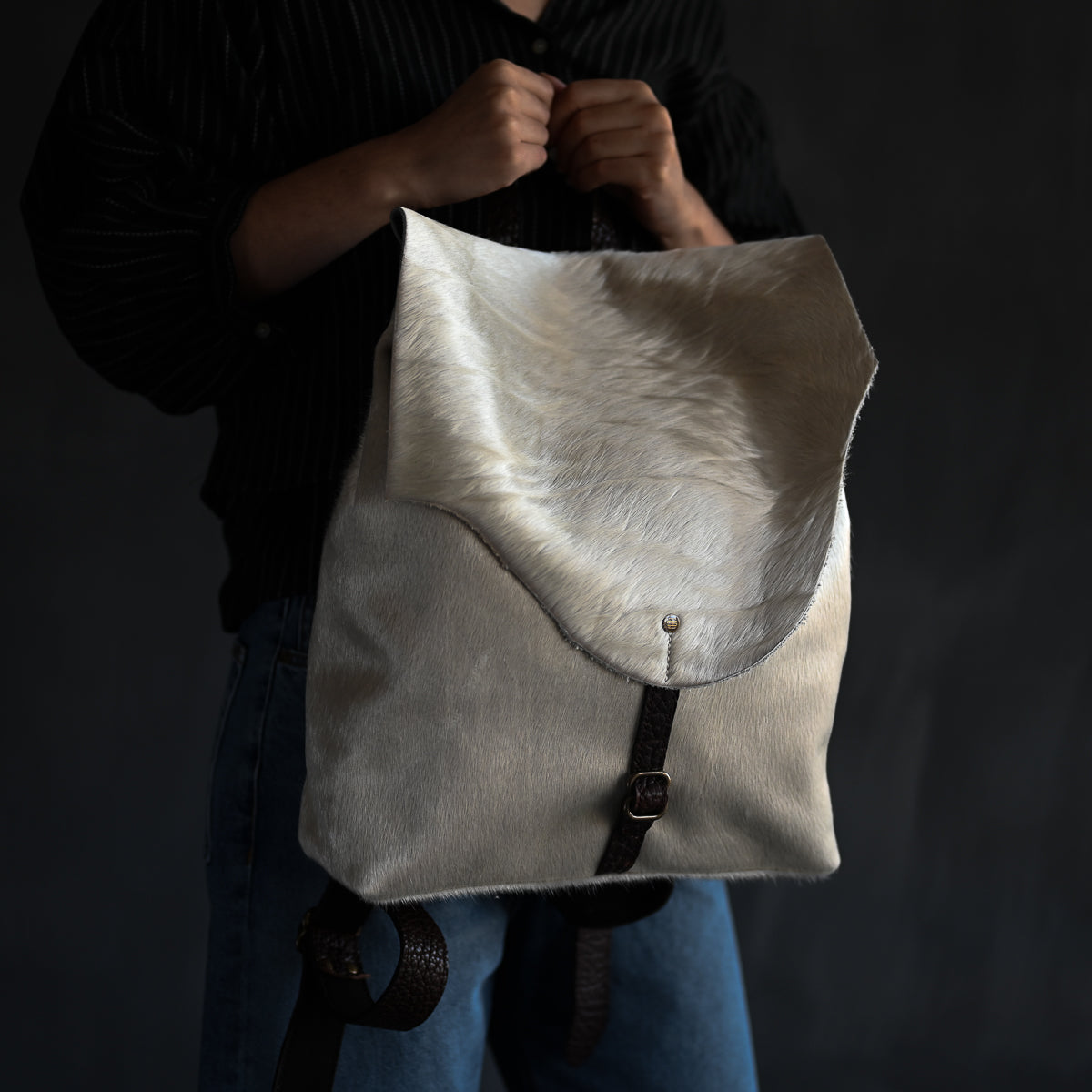 Artisan Backpack LE | Pearl Hair Hide with Mocha Strap