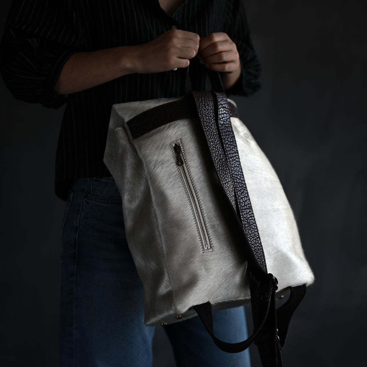 Artisan Backpack LE | Pearl Hair Hide with Mocha Strap