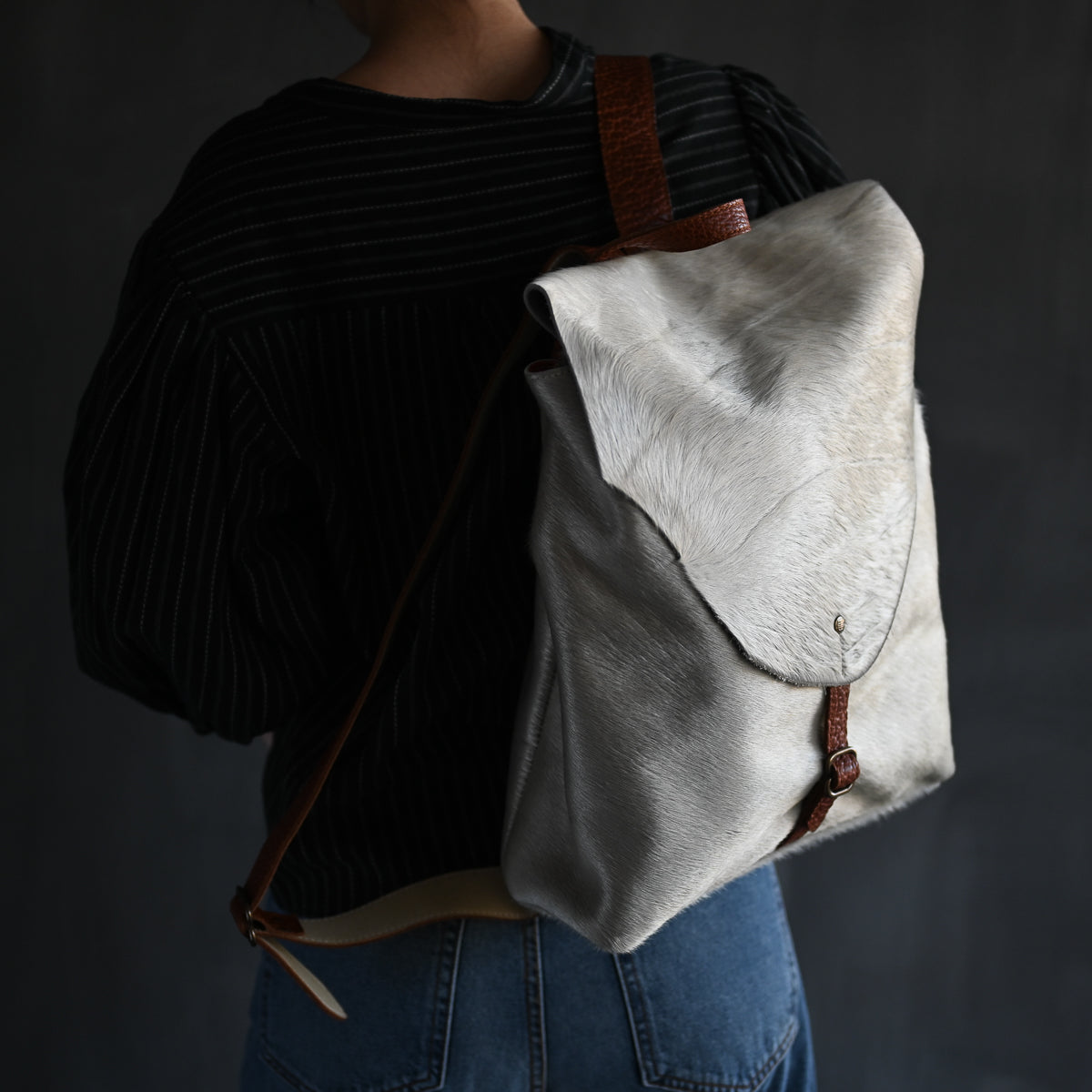 Artisan Backpack LE | Pearl Hair Hide with Tan Strap