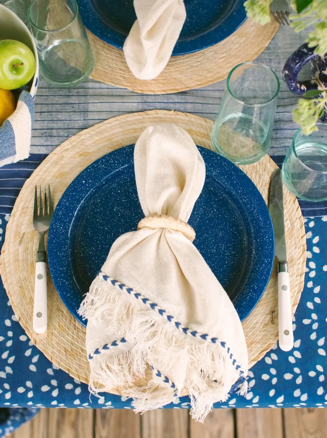 Braid Detail Hand Woven Cotton Napkin Set | Chambray