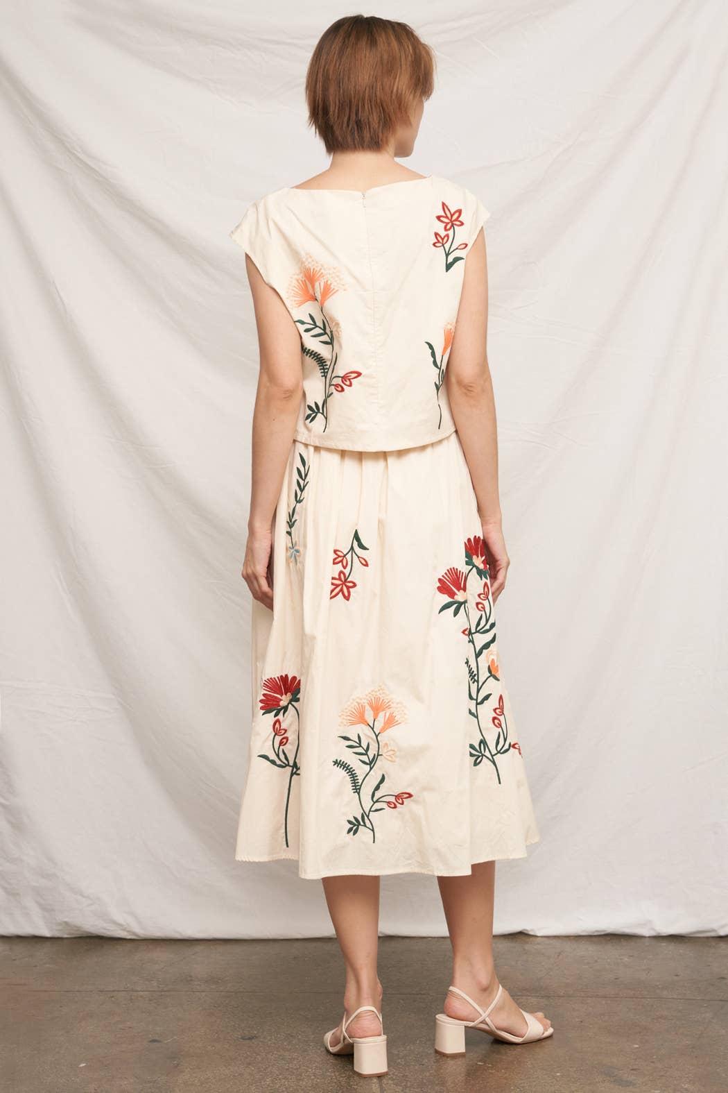 Floral Embroidered Skirt | Beige