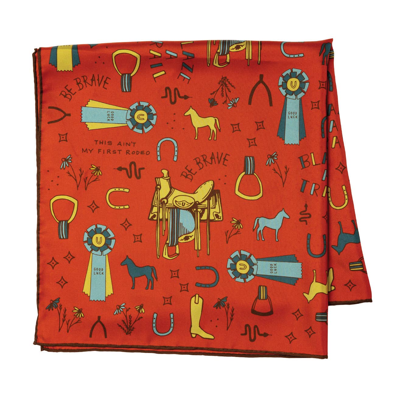 Silk Scarf - ‘Word Jumble’ – Brick Dust - Square Scarf