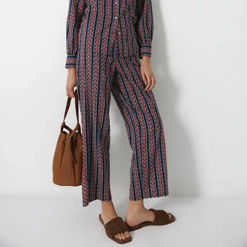 Mid-Rise Cotton Pant | Navy Geometric