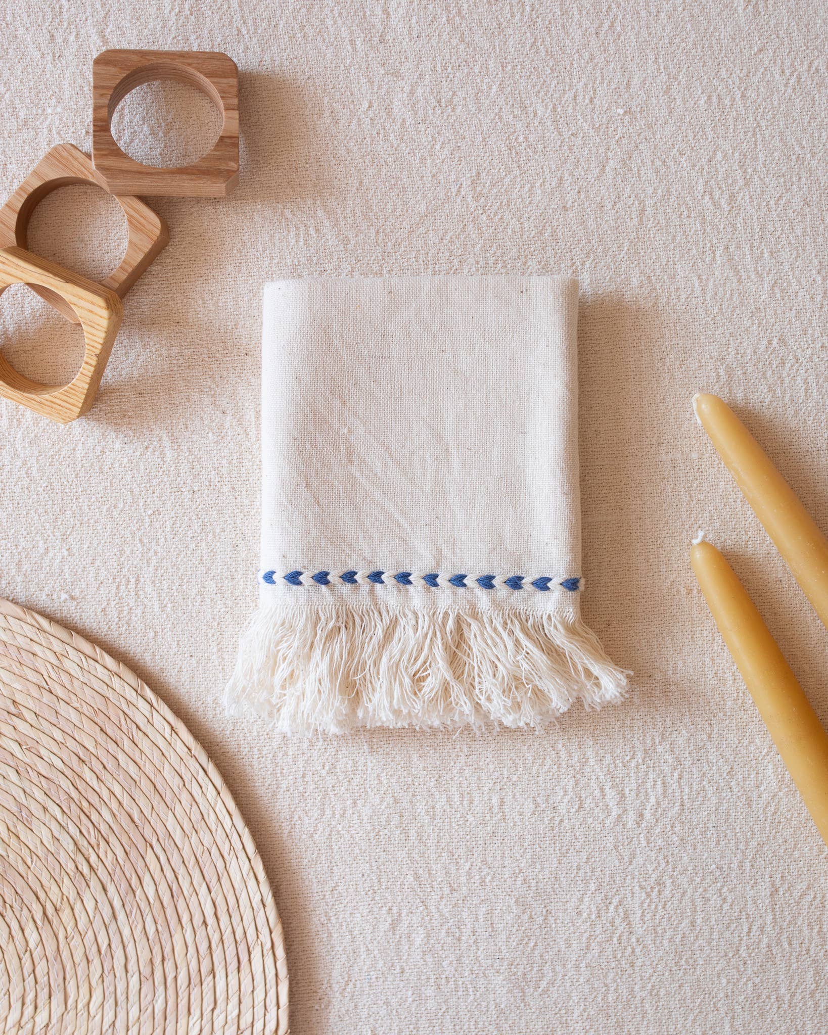 Braid Detail Hand Woven Cotton Napkin Set | Chambray