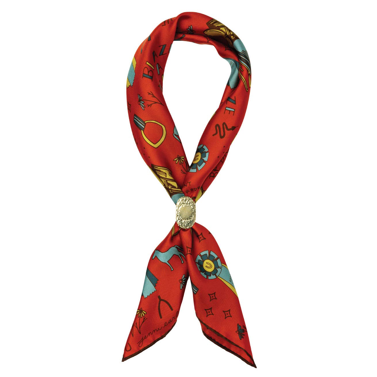Silk Scarf - ‘Word Jumble’ – Brick Dust - Square Scarf