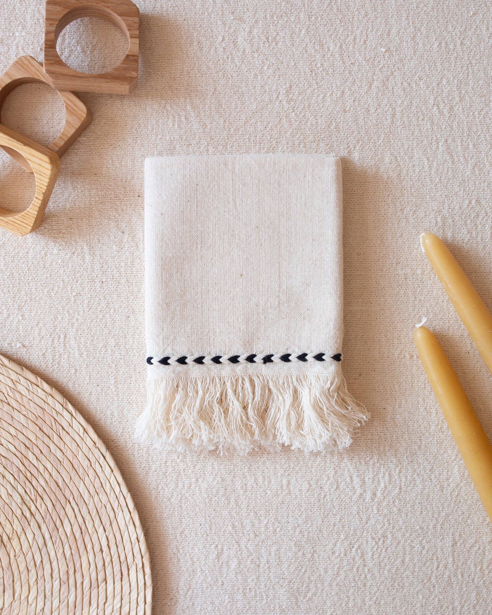 Braid Detail Hand Woven Cotton Napkin Set | Black