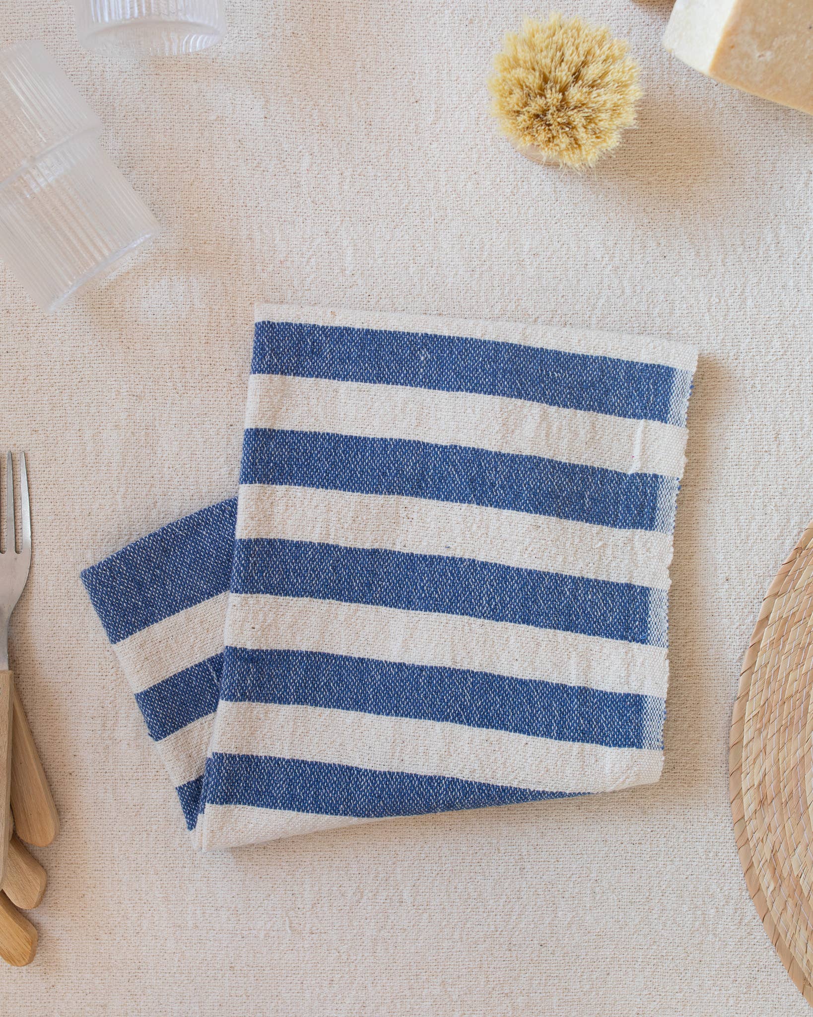 Stripe Hand Woven Cotton Hand Towel | Chambray