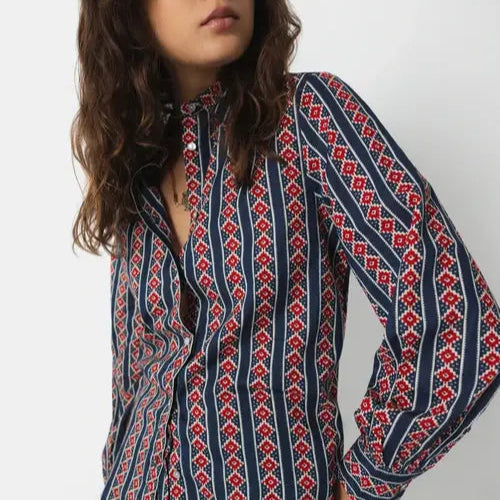 Classic Button Up Top | Navy Geometric