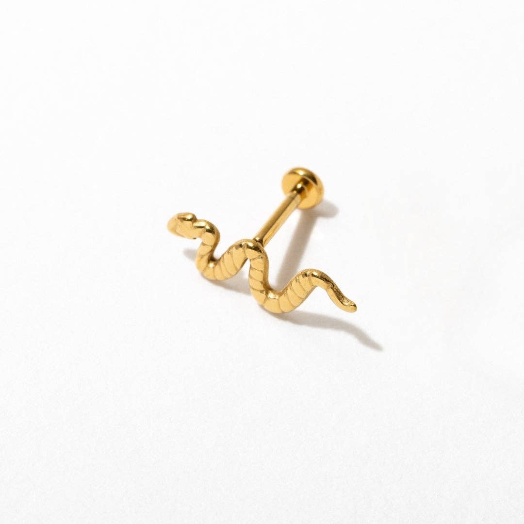 Snake Flat Back Stud Earring Pair | 14k Gold Plated