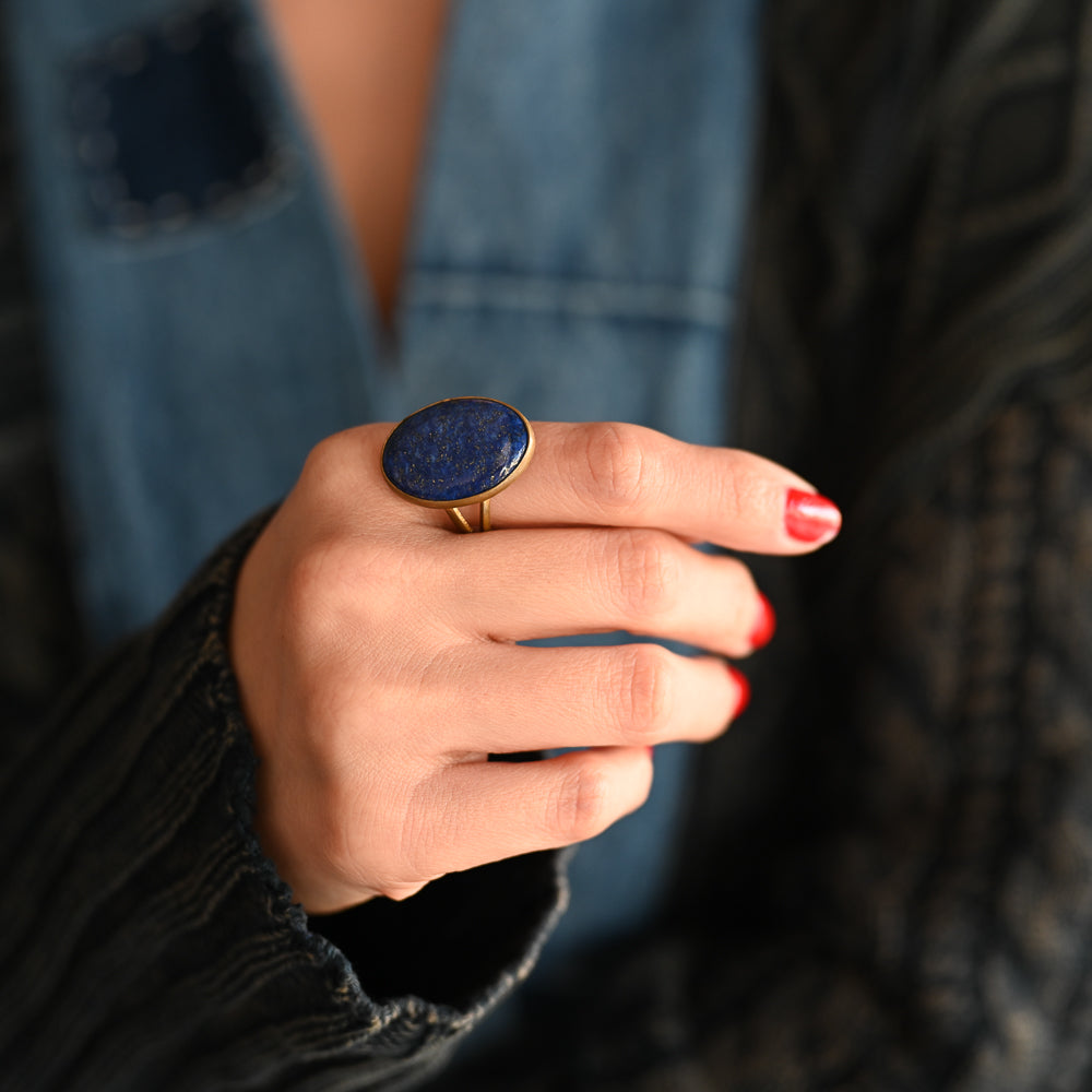 Brass Blue Stars Ring | 10/11