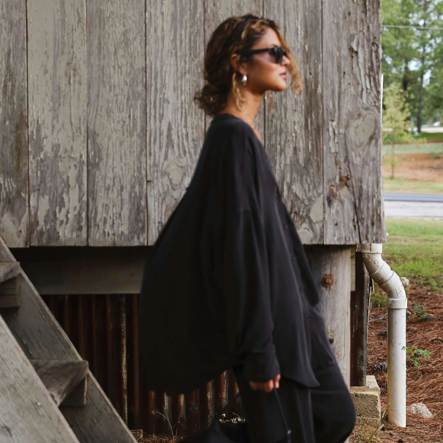 Sandwashed Silk Top | Black