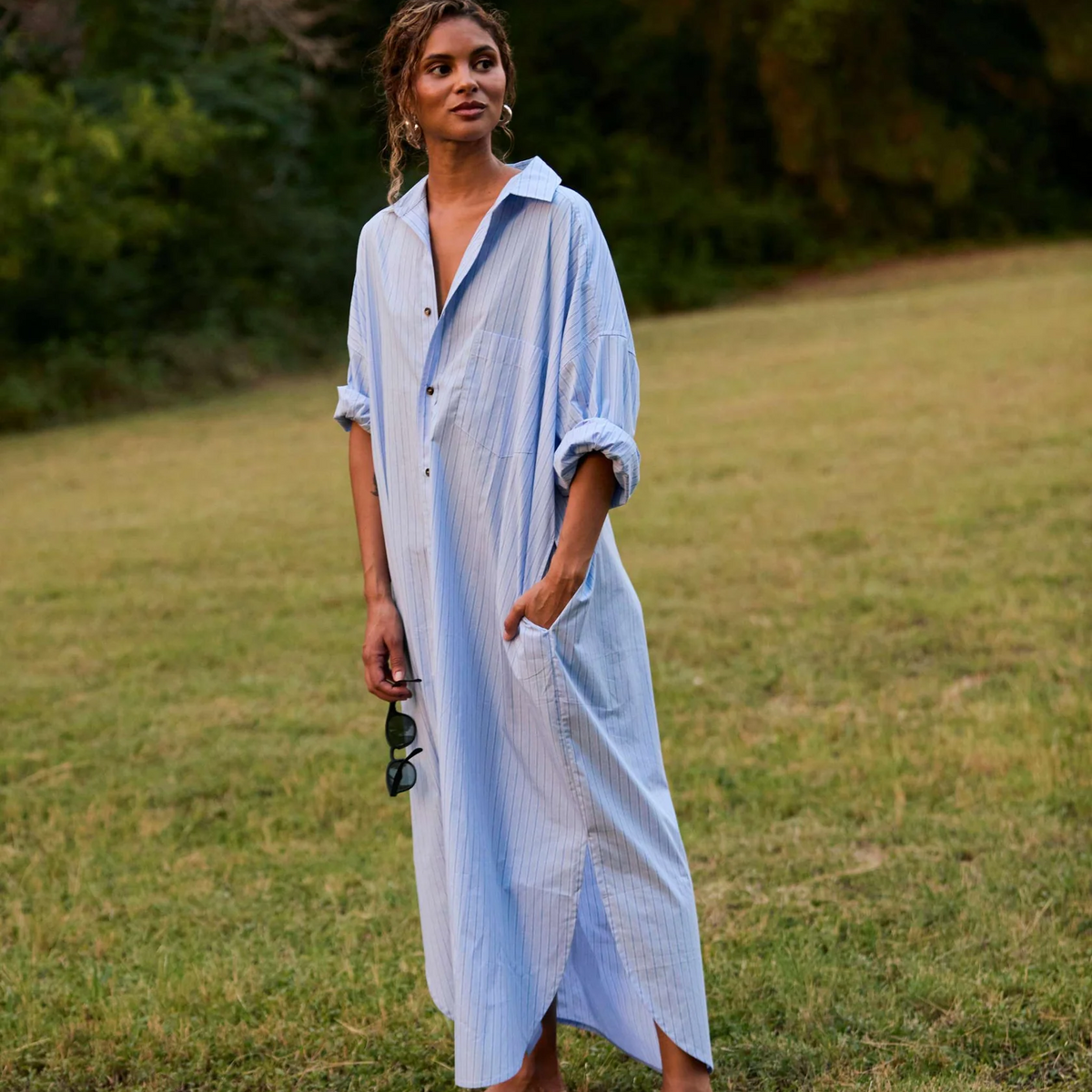 Phoebe Shirt Dress | Aqua Stripe