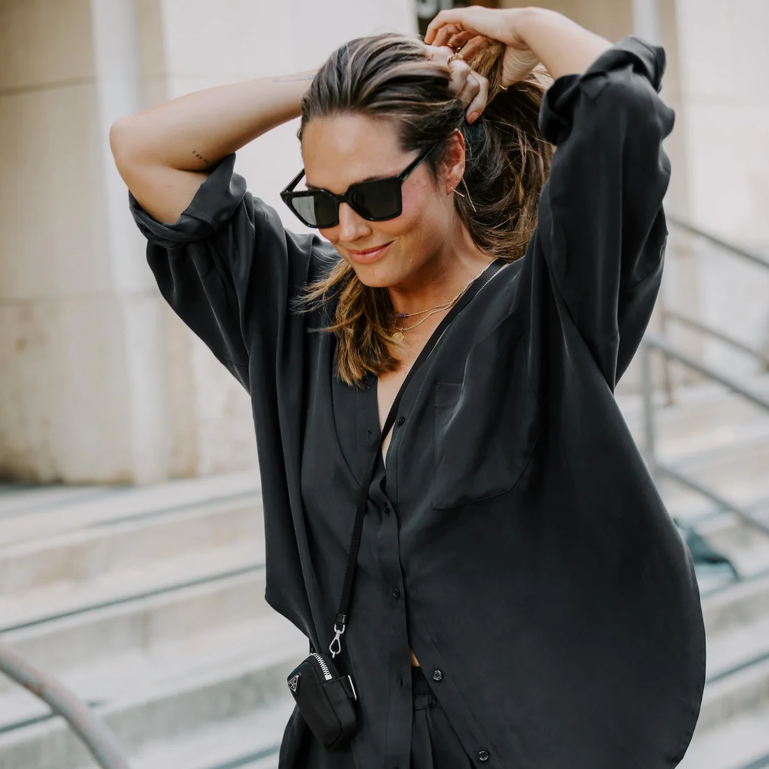 Sandwashed Silk Top | Black