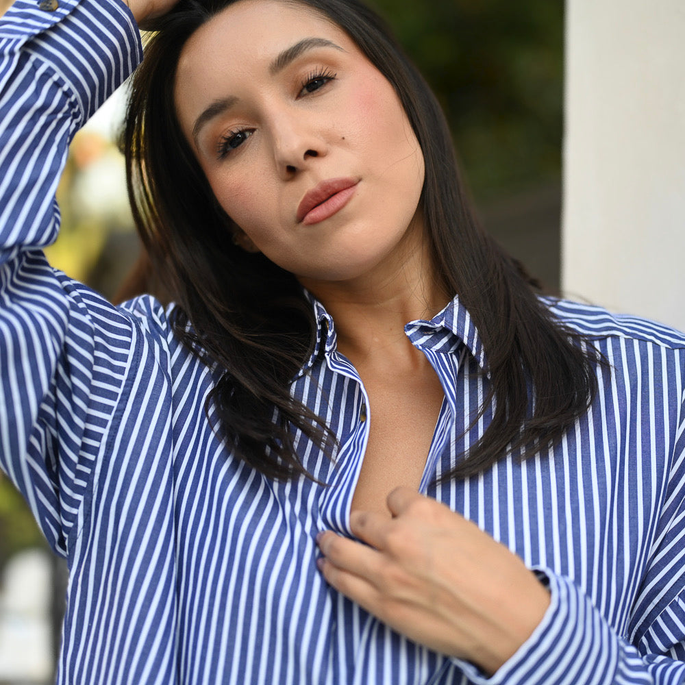 navy blue and white striped shirt dress Phoebe Shirt Dress