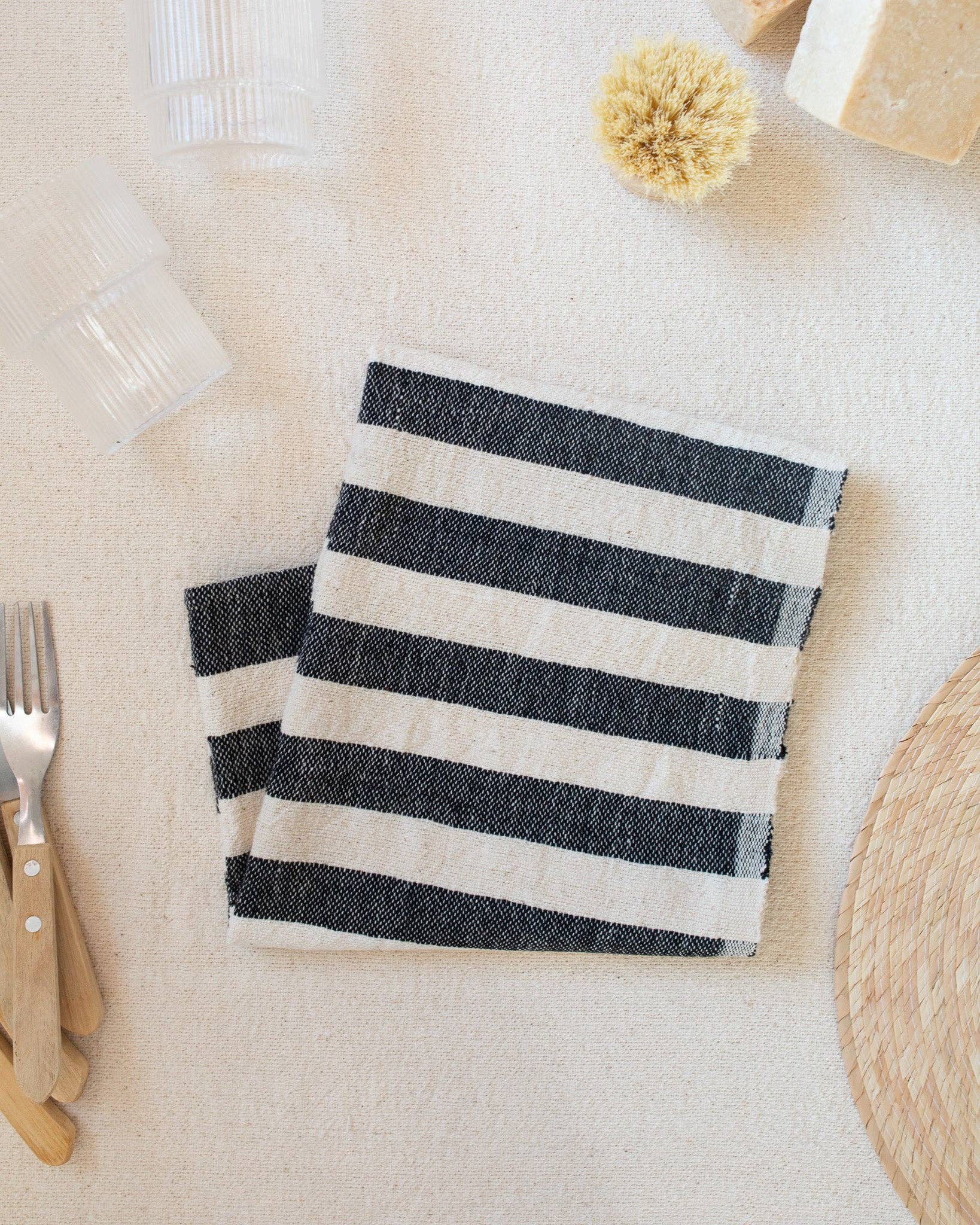 Stripe Hand Woven Cotton Hand Towel | Black