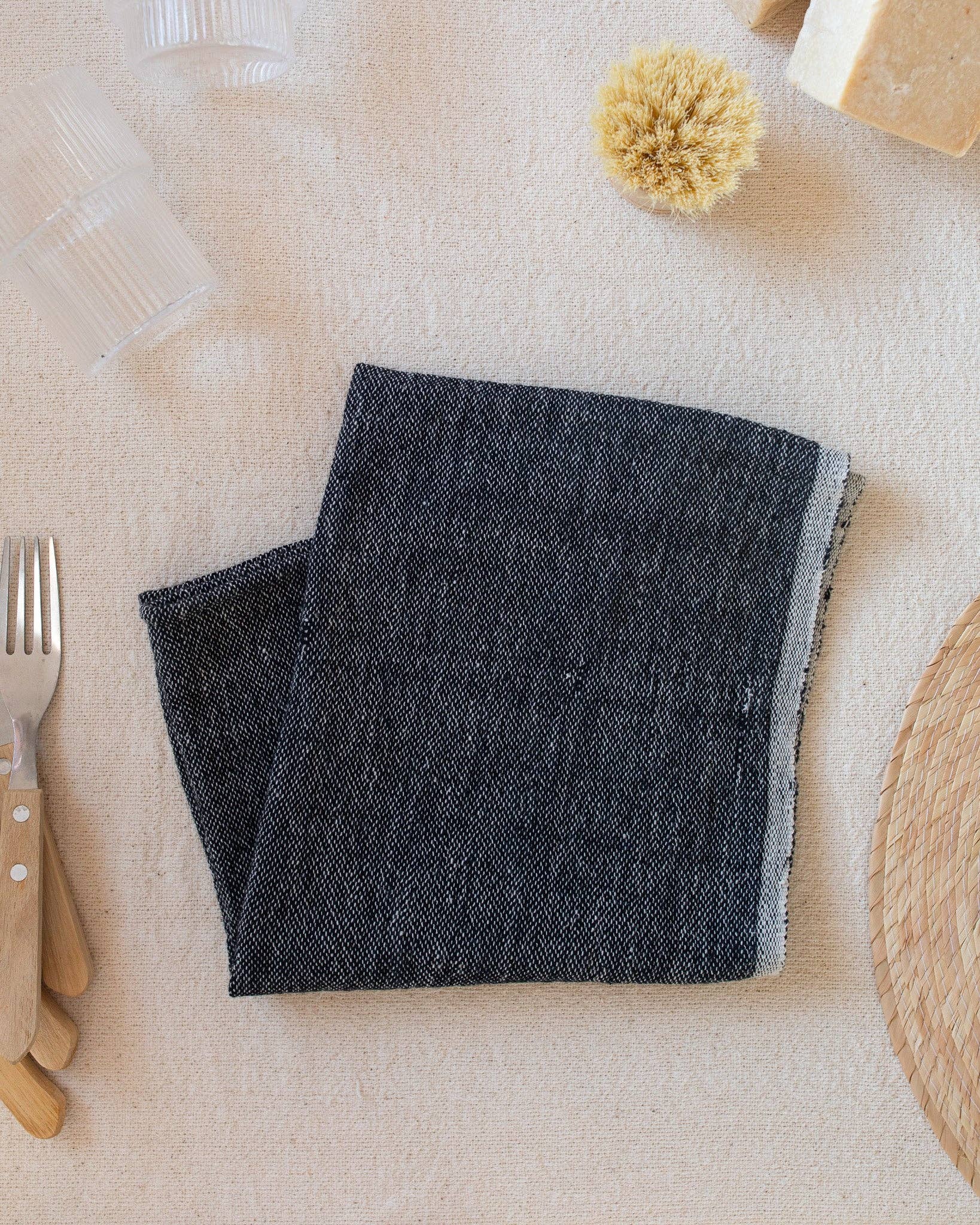 Hand Woven Cotton Hand Towel | Black