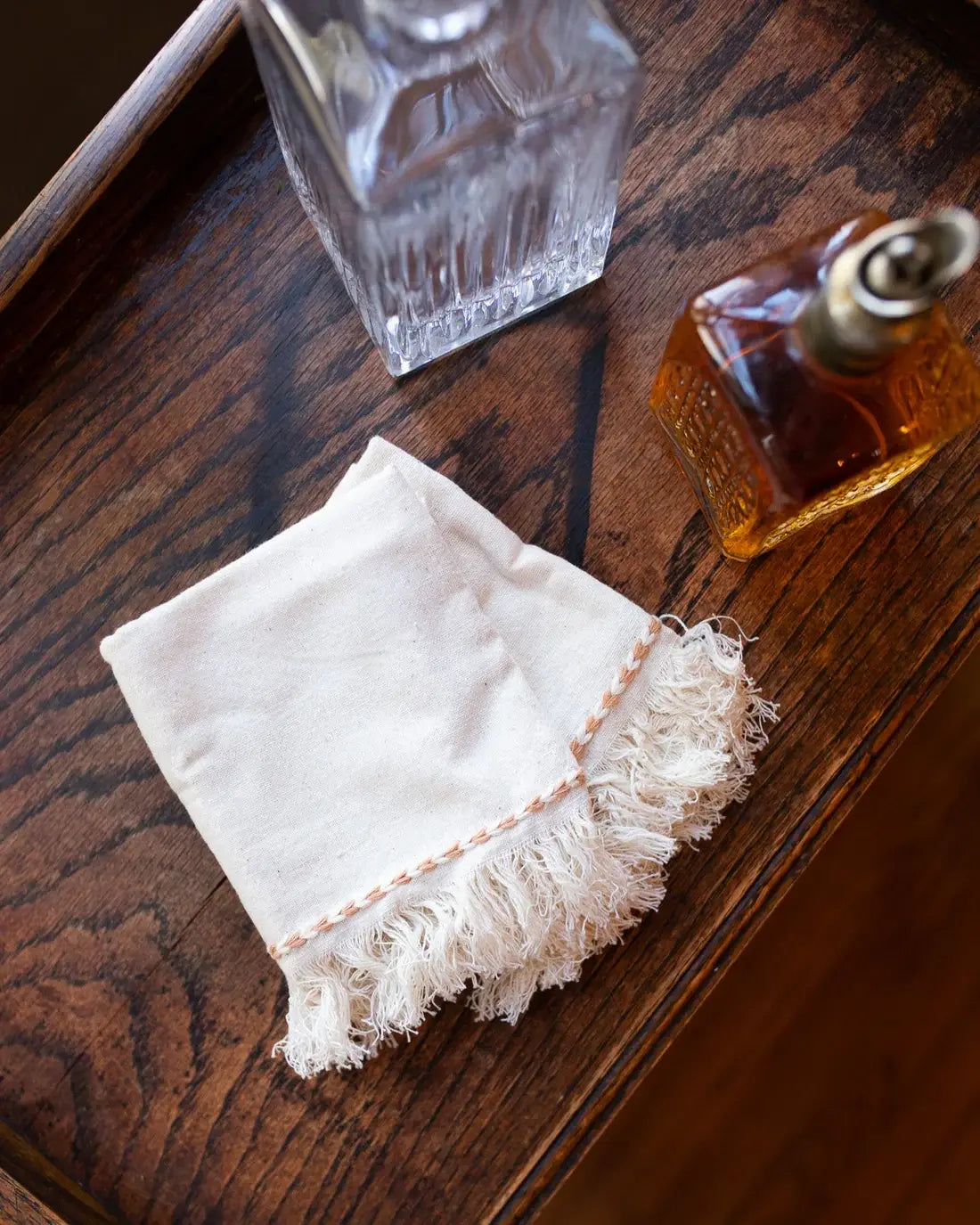Braid Detail Hand Woven Cotton Napkin Set | Tan