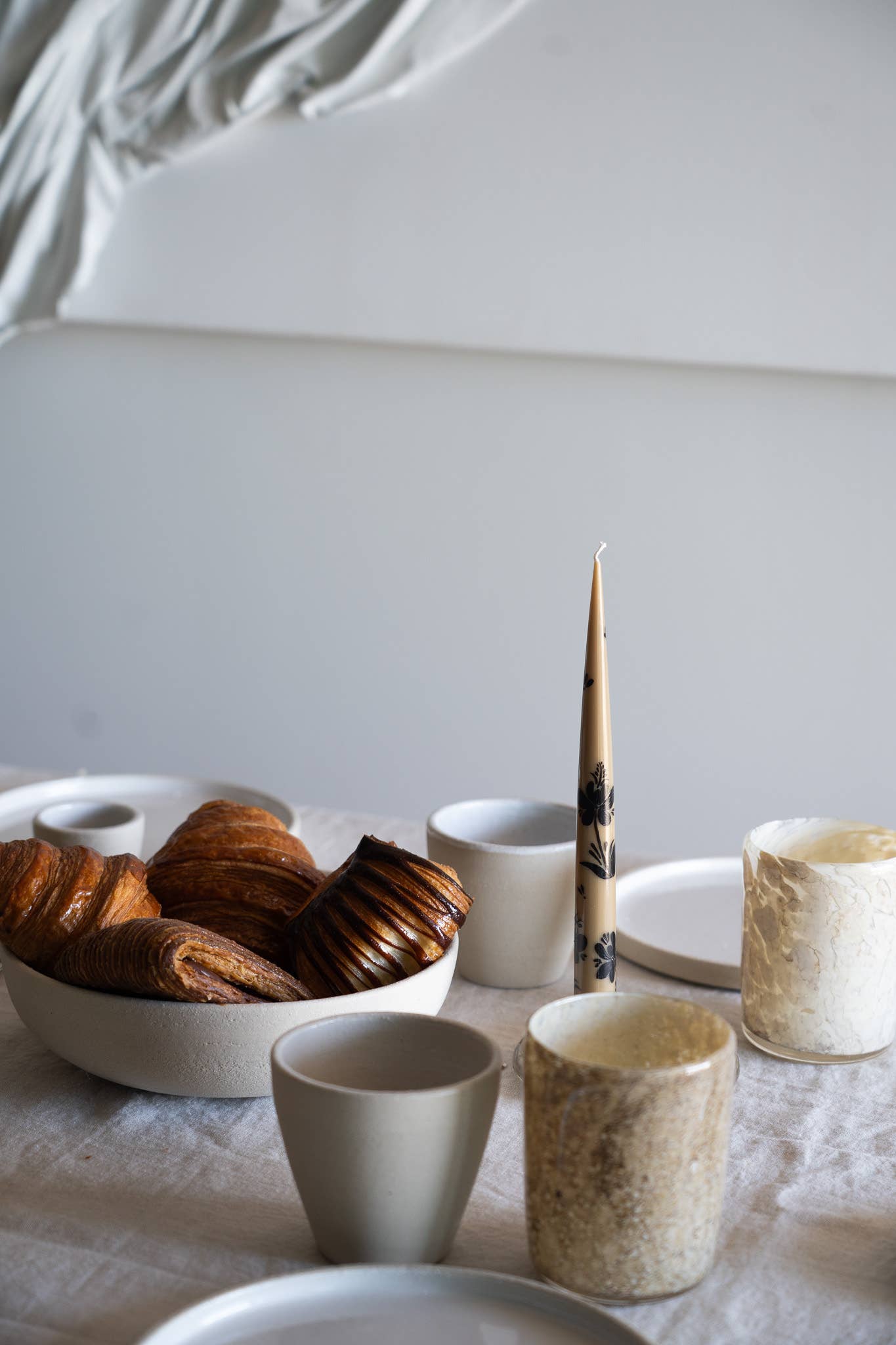 Hand Painted Narrow Taper Candle (Brown)